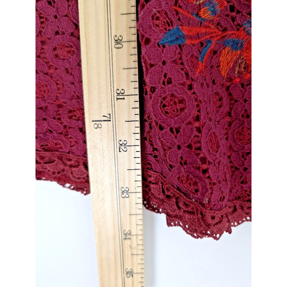 Umgee Women’s Size L Boho Lace Floral Embroidered Shift Dress Lined Red Burgundy - Picture 10 of 10